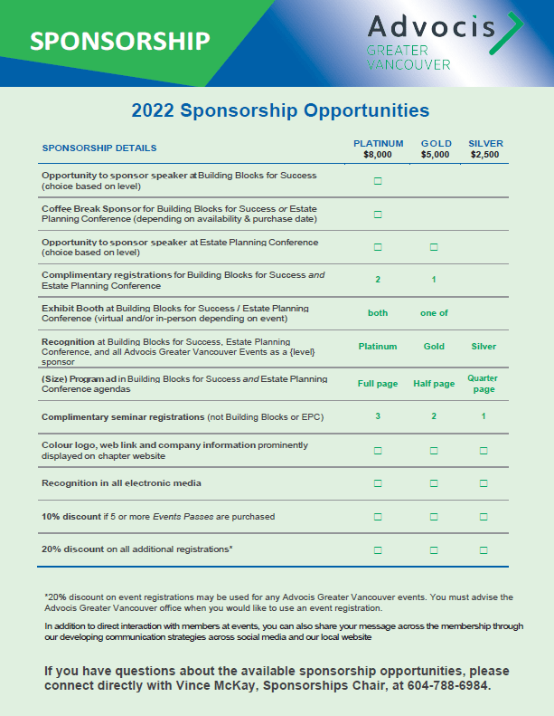 Vancouver Chapter Sponsorship Guide